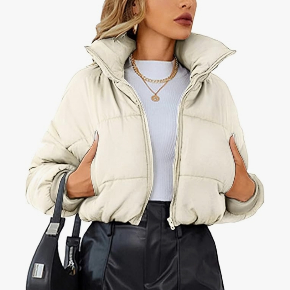 Beige Cropped Puffer Jacket